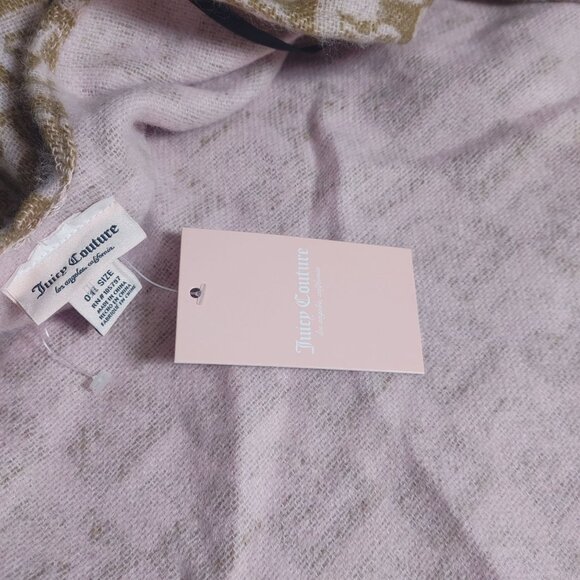 Juicy Couture Shawl Wrap Cover Up Beige Pink Logo Monogrammed Fringe Soft Blend - Picture 11 of 16